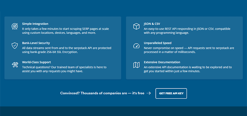 serpstack feature listing.