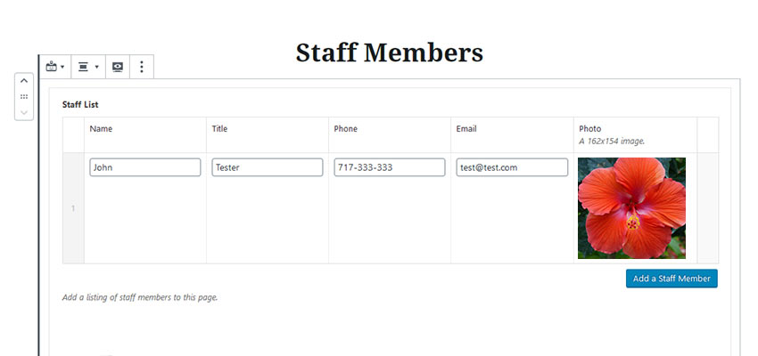 A Staff Members custom block for Gutenberg.