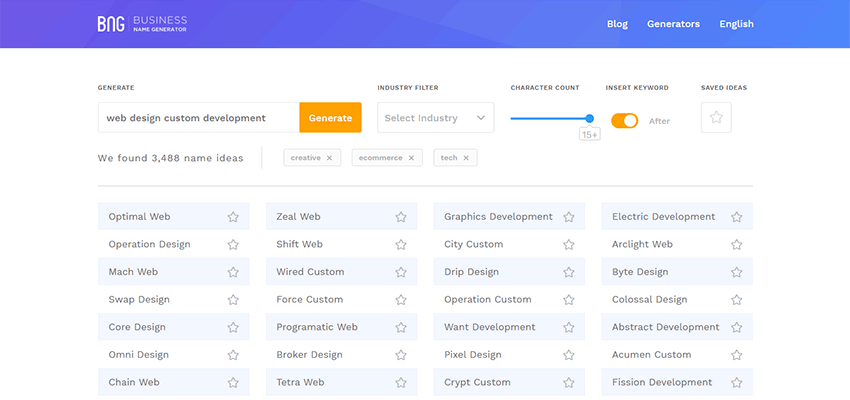 Business Name Generator Search Results